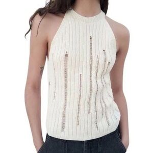 Zara Off-White Ribbed Knit Top